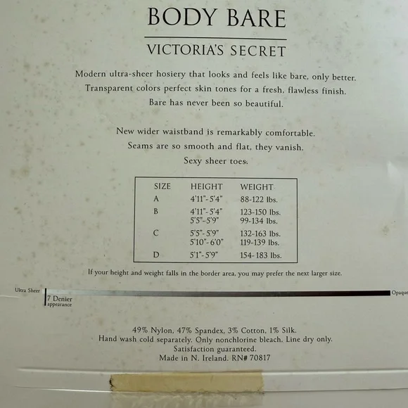 Victoria’s Secret Body Bare Hosiery 7 Denier Nude Size B‎ NWT Vintage - Picture 6 of 8